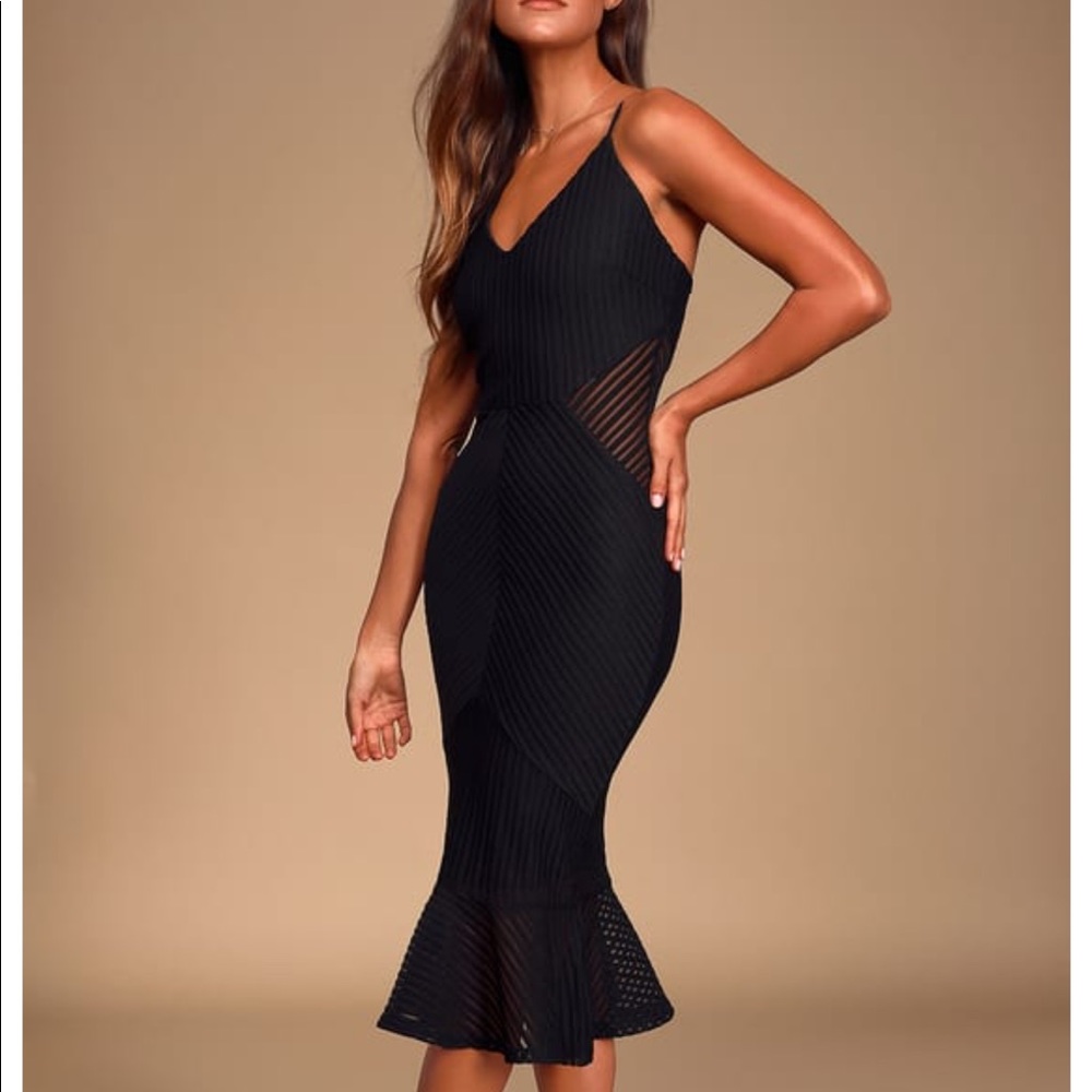 Black Formal Midi Ribbed Trumpet Dress - Lulu’s XS